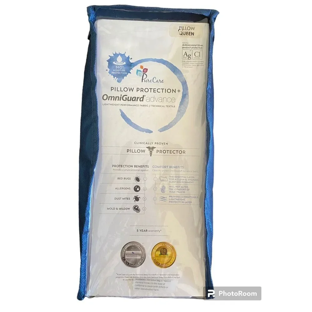 Pure Care Pillow Protector FTA502 Omniguard Queen New